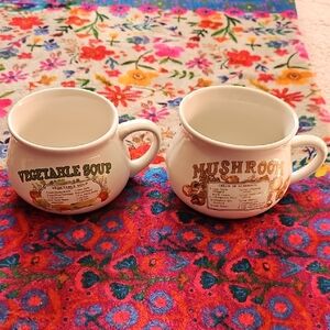 Vintage Soup Mugs Set - Cream